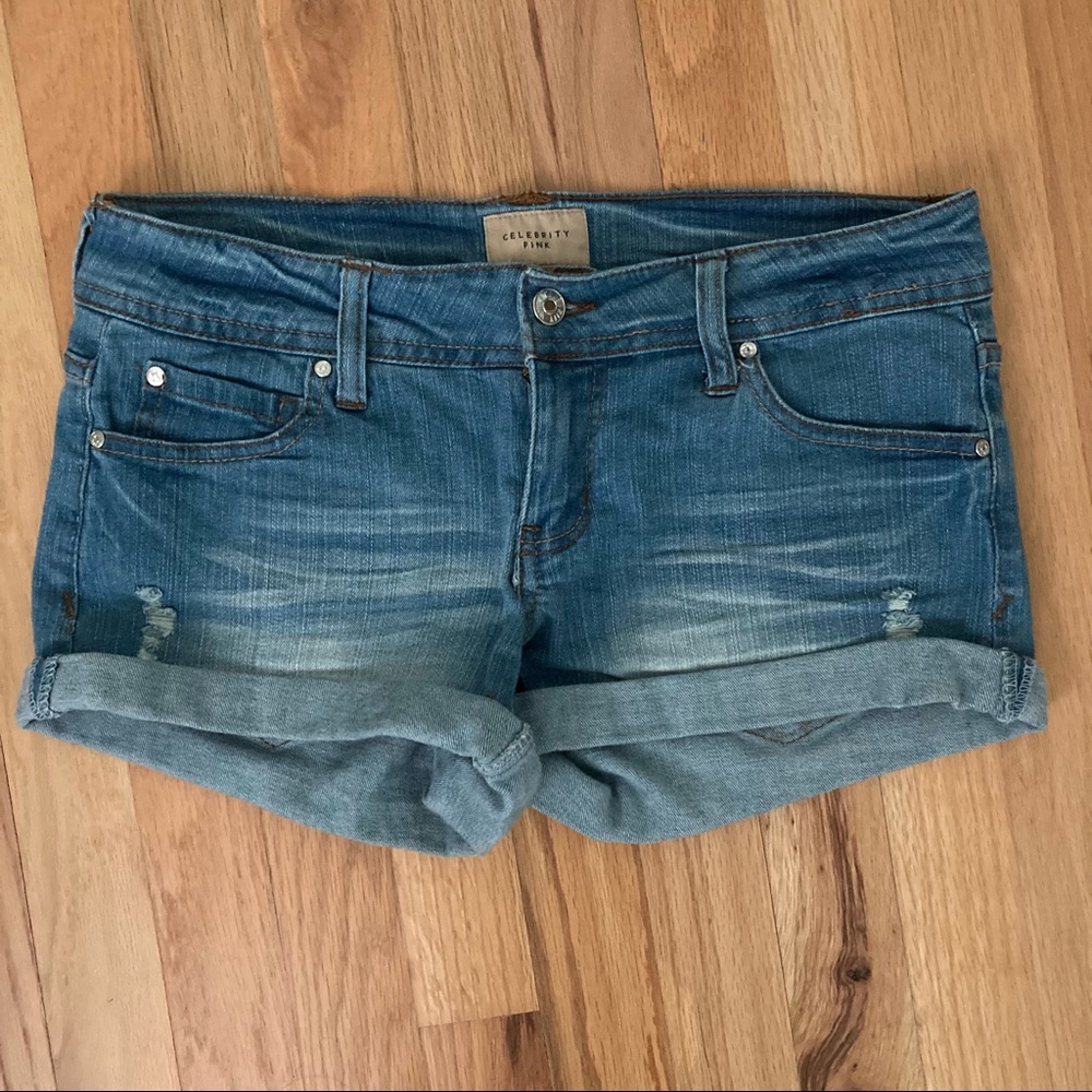 Celebrity Pink Light Wash Cuffed Denim Short